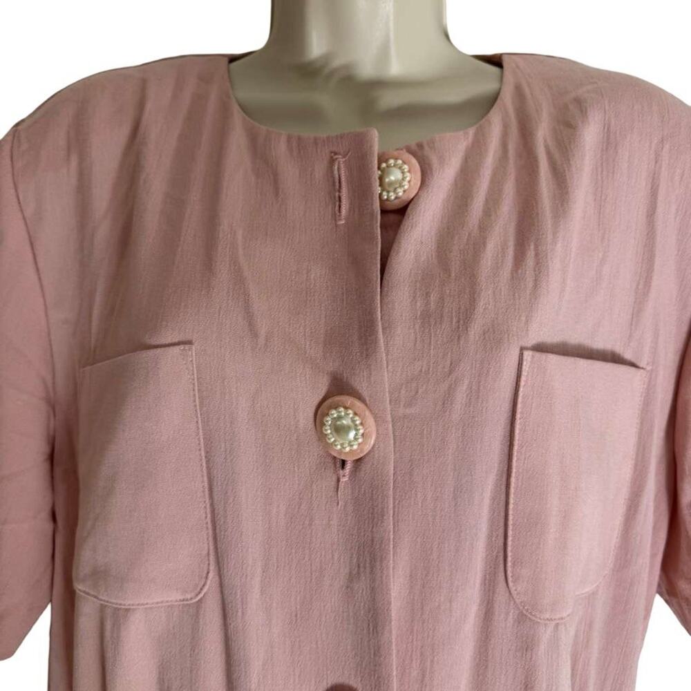 Positive Attitude Womens 90s Pink Button Up Shirt Style Blouson Midi Dress sz 14 - Picture 3 of 15